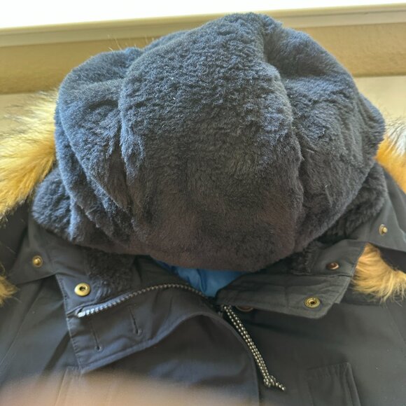 J Crew Nordic Down Parka Jacket Women XS Blue Water Resist Pockets Sherpa Hood - Picture 11 of 16